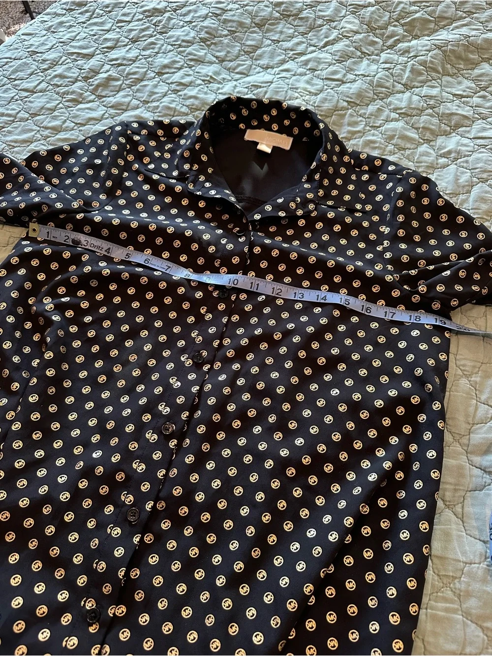 Michael Kors Black Button-Down Shirt with Cream Dot Pattern